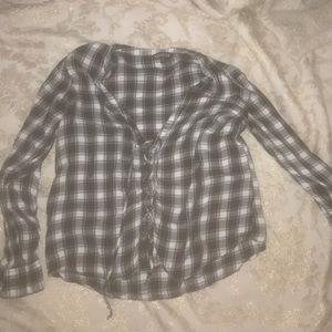 plaid lace up blouse